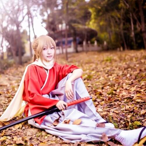 Anime Cosplay Gin Tama Okita Sougo Costume Cotton tops pants belt scarf Gintama Full set Free Shipping