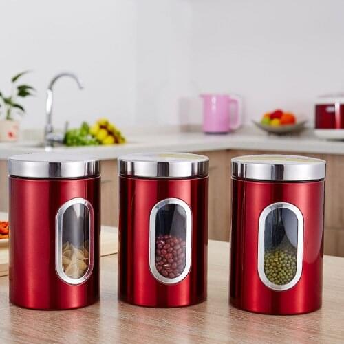 Kitchen Canister Stainless Steel Storage Jar with Windows Food Grain Snacks Storage Organizer for Home Flour Coffee Bean TN88