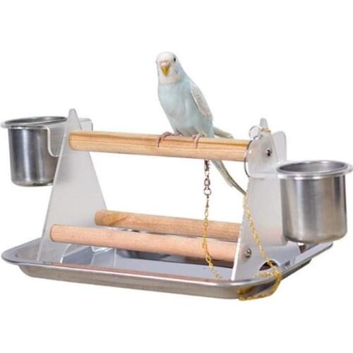 Small and medium Parrots Portable Desktop Training Frame Station Pole Feeder cup Special Solid Wood Body Shapes (Include a Tray)