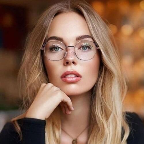 LNFCXI Ins Fashion Round Women Eyeglass Frames Retro Metal Punk Female Eyewear Men Outdoor Shades Anti Blue Light Glasses