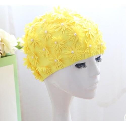 Fashion Swimming Caps Three-dimensional Double Layer Petals Flowers Long Hair Ladies Spa Swimming