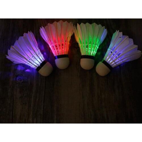 100% Brand New and High Quality 4pcs Dark Night Colorful LED Badminton Shuttlecock Birdies Lighting Feather