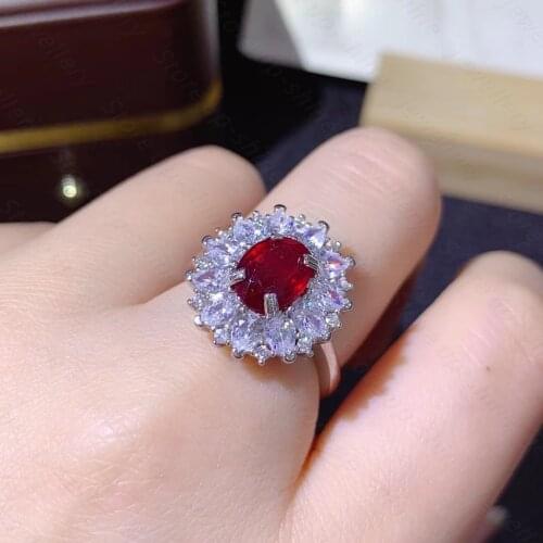 New ruby ring 925 silver ladies ring heart-shaped luxury elegant beauty wedding gift