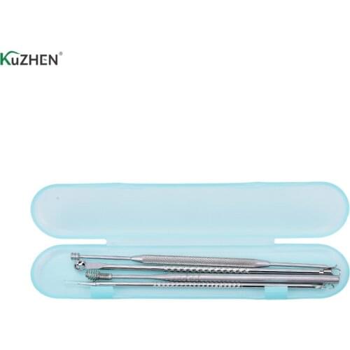 New 4pcs/set Blackhead Pimple Comedone Acne Extractor Remover Tool+Ear Wax Stick Kit Set