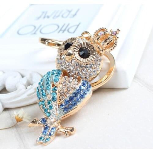 Owl Crown Bird Love Pendent Charm Purse Bag Penden Rhinestone Crystal Key Chain Animal Series Nice&Substantial Outfit