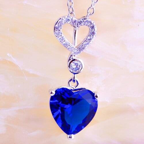 Wholesale Fashion Women Beautiful Heart Cut Blue & White CZ Silver Color Free No Chain Pendant Necklace Love Style Jewelry
