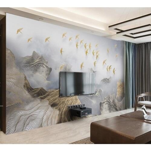 Beibehang Custom wallpaper abstract mood landscapes gold lines flying birds TV background wall home decoration 3d wallpaper