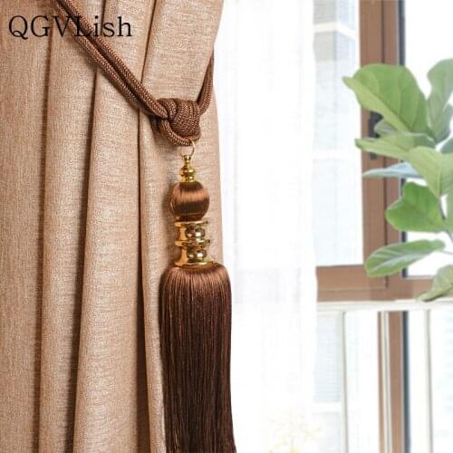 QGVLish 2Pcs European Curtain Tiebacks Tassel Fringe Curtain Hanging Ropes Brush Buckle Straps Curtain Accessories Home Decor
