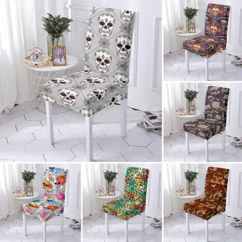 Skull Pattern Chair Cover Elastic Spandex Chair Slipcover Stretch Universal Size Seat Cover Dining Room Chair Protecor