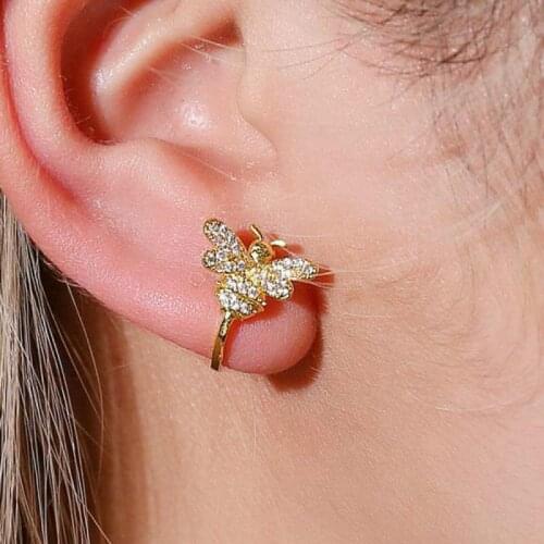 Cute Bee Clip Earrings Gold Silver Color Full Crytals Insect Earrings For Women New Earing Jewelry No Ear Holes Needed Ear Clip