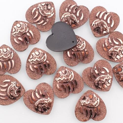 Taidian 25mm Heart & Round Shape Resin Cabochon Sew On Rhinestone Rosegold Color Native Beadwork Jewellery 10pairs/lot