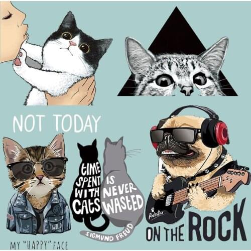 Cartoon Animals Heat Thermal Vinyl Patches Iron On Transfers for Clothing Cat/Dog Transfer Thermal Stickers Appliques