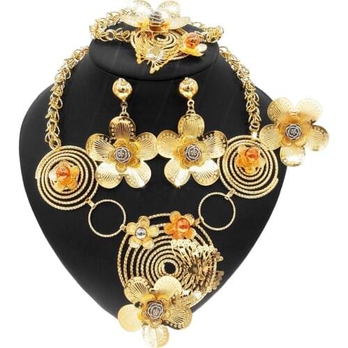 Turkish Romania Costume 24k Gold Arabic Copper Jewelry Set Wholesale Women Luxury Costly Jewelry Accessories Jewellery sets