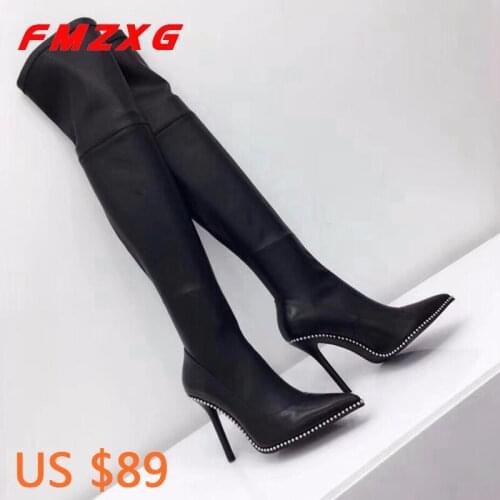 Womens Sexy Shoes Leather Women Boots Over The Knee Thigh High Heel Boots Leather With Heels Genuine Leather Thin Heels Boots