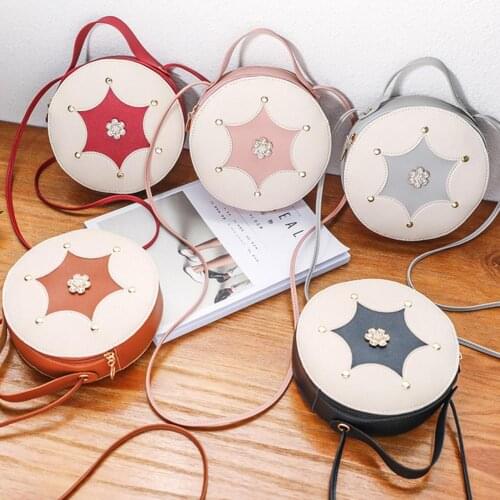 Women Stylish Zip Rhinestone Inlaid Round Shoulder Bag Handbag Crossbody Pouch