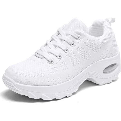 Autumn Women Sneakers Woman Flats Platform Sneakers Fashion Ladies All Black Lace-up Breathable Air Cushion Mesh Casual Shoes QJ