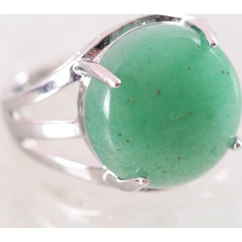 1Pcs Women Ring Natural Stone Green Aventurine Round Cabochon CAB Beads Adjustable Finger Ring Jewelry Gift K216