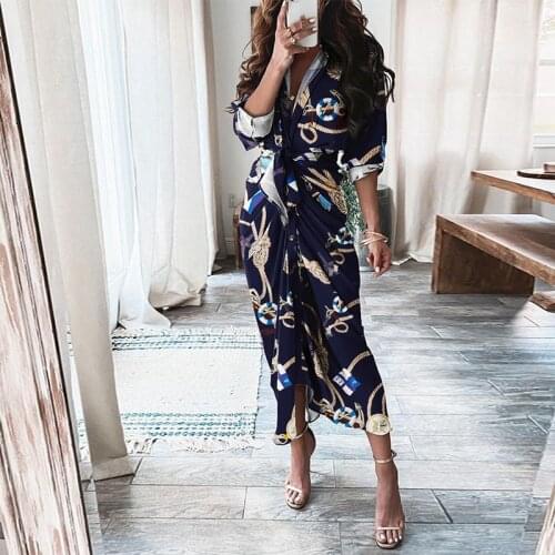 Elegant Button Office Lady Shirt Dress Women New Summer Short Sleeve Slit Long Dress Fashion Turn-down Collar Draped Party Dress