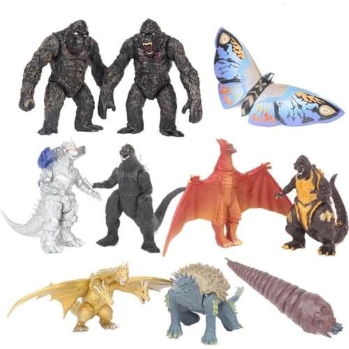 10pcs/ Set BANDAI 8cm Dinosaur monster Three Heads Dragon Kong King Battle Dinosaurs PVC Kids Gift Action Figure Collection Toy