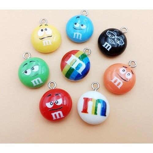 10pcs/lot Flat back resin kawaii chocolate beans M charms necklace pendant keychain charms for DIY decoration 16*20mm