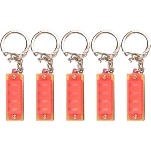 5 Pieces Mini Harmonica Key Rings 4 Holes 8 Note Keyfod for Kids Beginners Gift, Pink