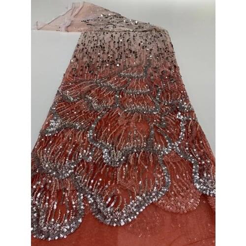 African Sequins Lace Fabric Heavy Beaded Lace Fabrics with Sequins French Tulle Mesh Lace Fabric Sequence Fabrics Lace ZXN188