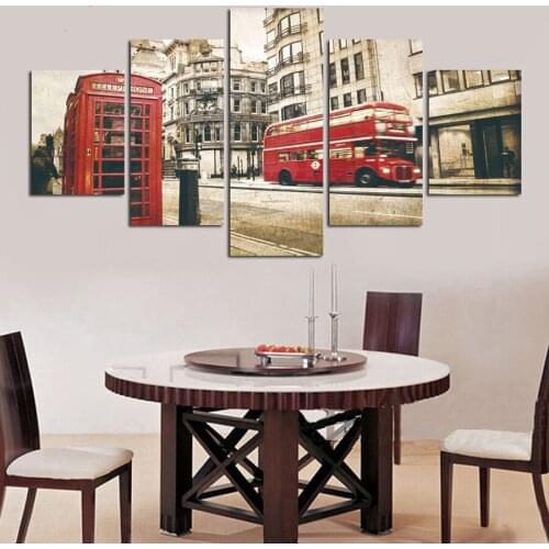 Diy 5d full square round diamond painting 5 Pieces Red Bus Telephone Booth City Street View diamond embroidery full display