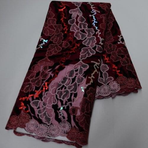 5yards/pc) High quality velvet appliqued African French net lace fabric with fantastic embroidery and sequins for party FLP279