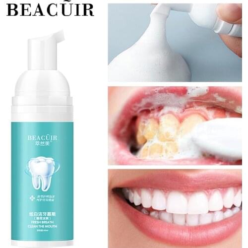 BEACUIR Tooth Whitening Mousse Cleaning Toothpaste Remove Plaque Stains Oral Odor Fresh breath Bright Teeth Dental Care Tool 60g