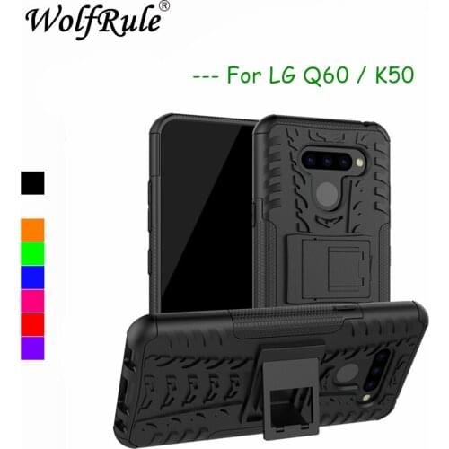 Case For LG Q60 Cover Dual Layer Armor Silicone Back Case For LG K50 Phone Holder Stand Shell For LG K12 Prime LMX525BAW