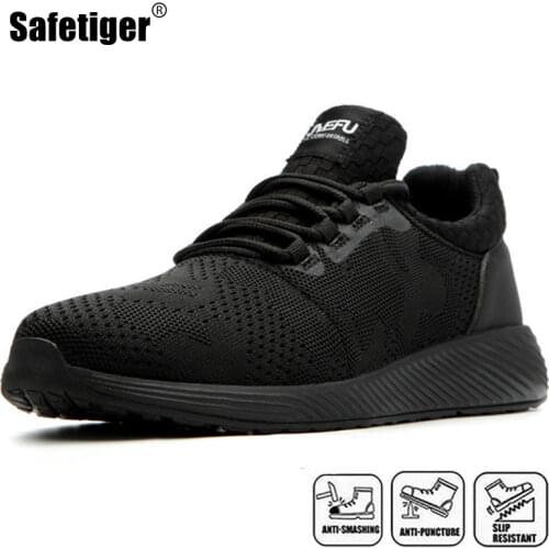 Cheap Steel Toe Safety Shoes for Men Indestructible Breathable Work Shoes Black Fashion Flats