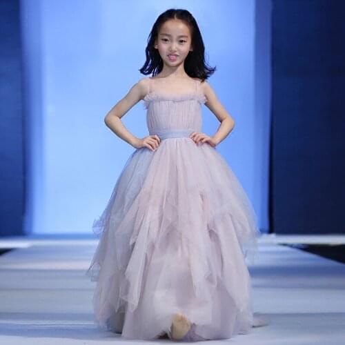 Flower Girl Dresses Illusion Pleat Spaghetti Straps Sleeveless Strapless Princess Floor-Length Tulle Lace Kids Party Gown H633