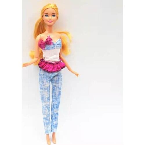 Ruffle Off Shoulder Bowknot Top Denim Jeans Pants Trousers 1/6 BJD Doll Clothes For Barbie Clothes Accessories Outfits Gown Toys