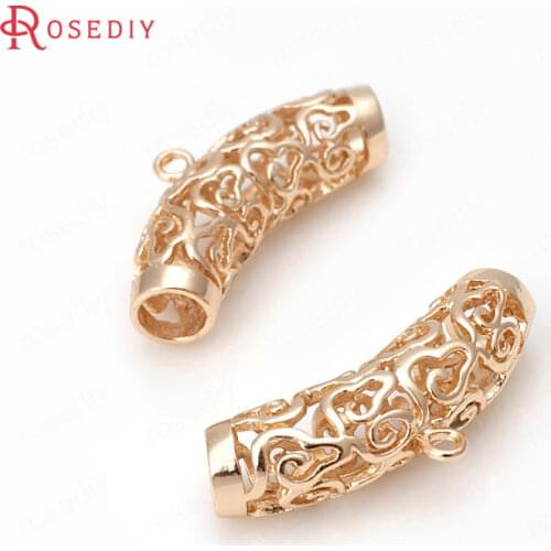 F668)6 pieces 28x8mm 24K Champagne Gold Color Brass Cloud Curved Tube Charms Pendants Bracelet Connector High Quality Findings