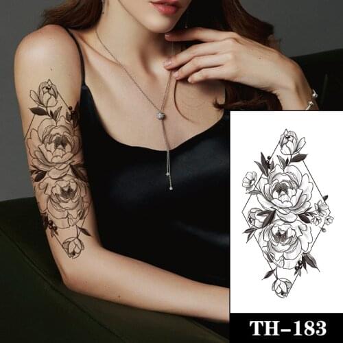 Geometric Waterproof Temporary Tattoos Sticker Black Rose Flower Leaves Tattoo Flash Body Art Arm Legs Fake Tatoos Women Girls