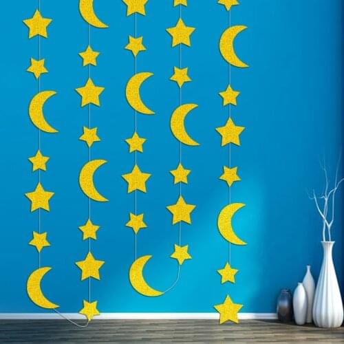 4M Long Moon and Star Banner Paper Garland for Wedding Birthday Party Decorations Baby Shower Ramadan Decoration for Home