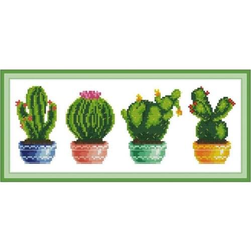 Cactus DIY Handmade Needlework Counted 14CT Printed Cross Stitch Embroidery Kit Set Home Decoration Craft