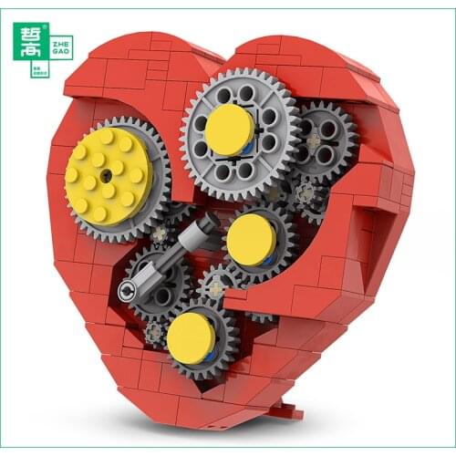 Spot Technology Building Block Mechanical Gear Rotation Moc-4453 Red Heart Love Electric Valentines Day Gift Assembly Toy