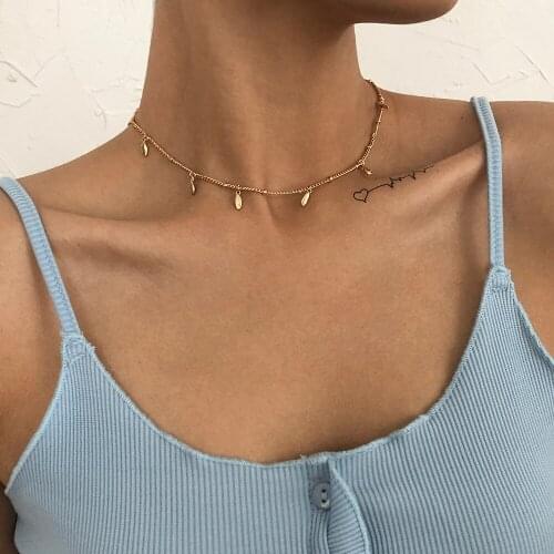 Lalynnly Vintage Gold Color Choker Chain Pendant Necklace For Womens Fashion Female Necklaces Simple Jewelry Accessories N8502