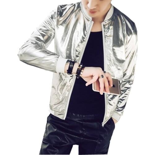 Summer Mens Silver Shining Bomber Jacket Fashion Slim Fit Sun Protection thin coat mens Casual Plus Size Stage outwear Top 5XL