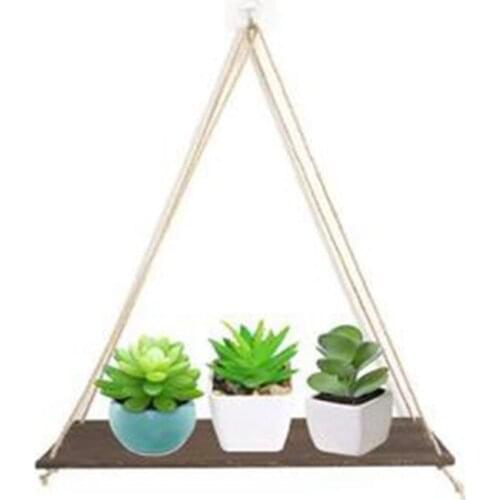 MLGB 2PCS Wooden Rope Swing Wall Hanging Shelves Plant Flower Mounted Floating Wall Shelves Home Decoration Modern Design