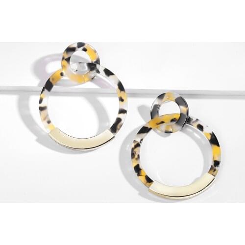 Fashion Colorful Leopard Acrylic Dangle Earring for Women Gold Alloy Round Geometry Resin Statement Hanging Earring