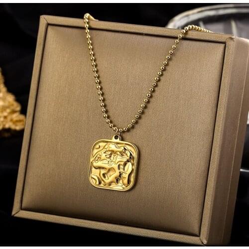 Stainless Steel Coin Pendant Necklace for Women Square Chain Choker Collar Jewelry bijoux femme