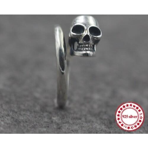 S925 sterling silver mens ring new retro personality punk style fashion skull around lovers send a gift to lover