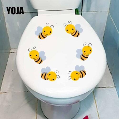 YOJA 22.7X21.7CM Cartoon Pattern Toilet Decal Wall Stickers Kids Room Decoration Smiling Bee T5-0867
