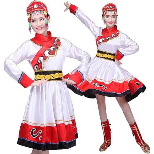 New Tibetan Chinese Folk Dance Costume Female Tibet Dress National Stage Wear Women Mongolian Performance Long Dress