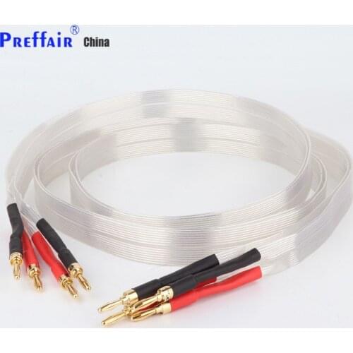 New Hi-end ribbon audio speaker cable OCC silver plated Hi-end Loudspeaker Cable with gold plated banana plug