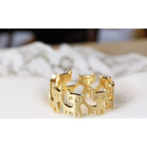 Wholesale New Trendy Tone Kitty Band Ring Cat Gold Silver Color Promise Rings For Women Girl World Of Warcraft Aros Overwatch