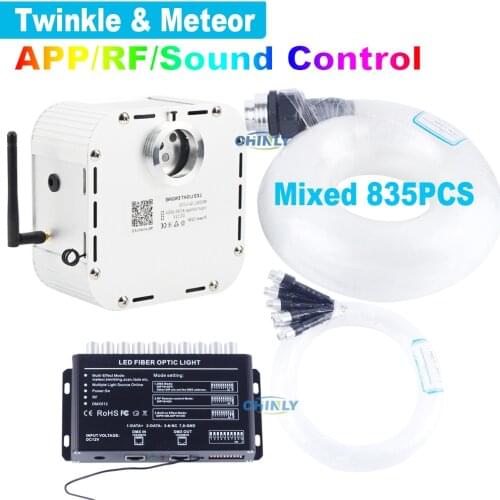 Fiber Optic Light Smart Bluetooth APP Control 32W TWINKLE Stars Ceiling Lights 835pcs Mixed Cable with Shooting Meteor Effect
