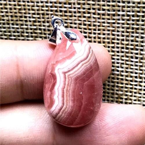 Necklace Pendant Natural Red Rhodochrosite Jewelry For Woman Man Love Crystal 24x15x7m Beads Silver Water Drop Gemstone AAAAA